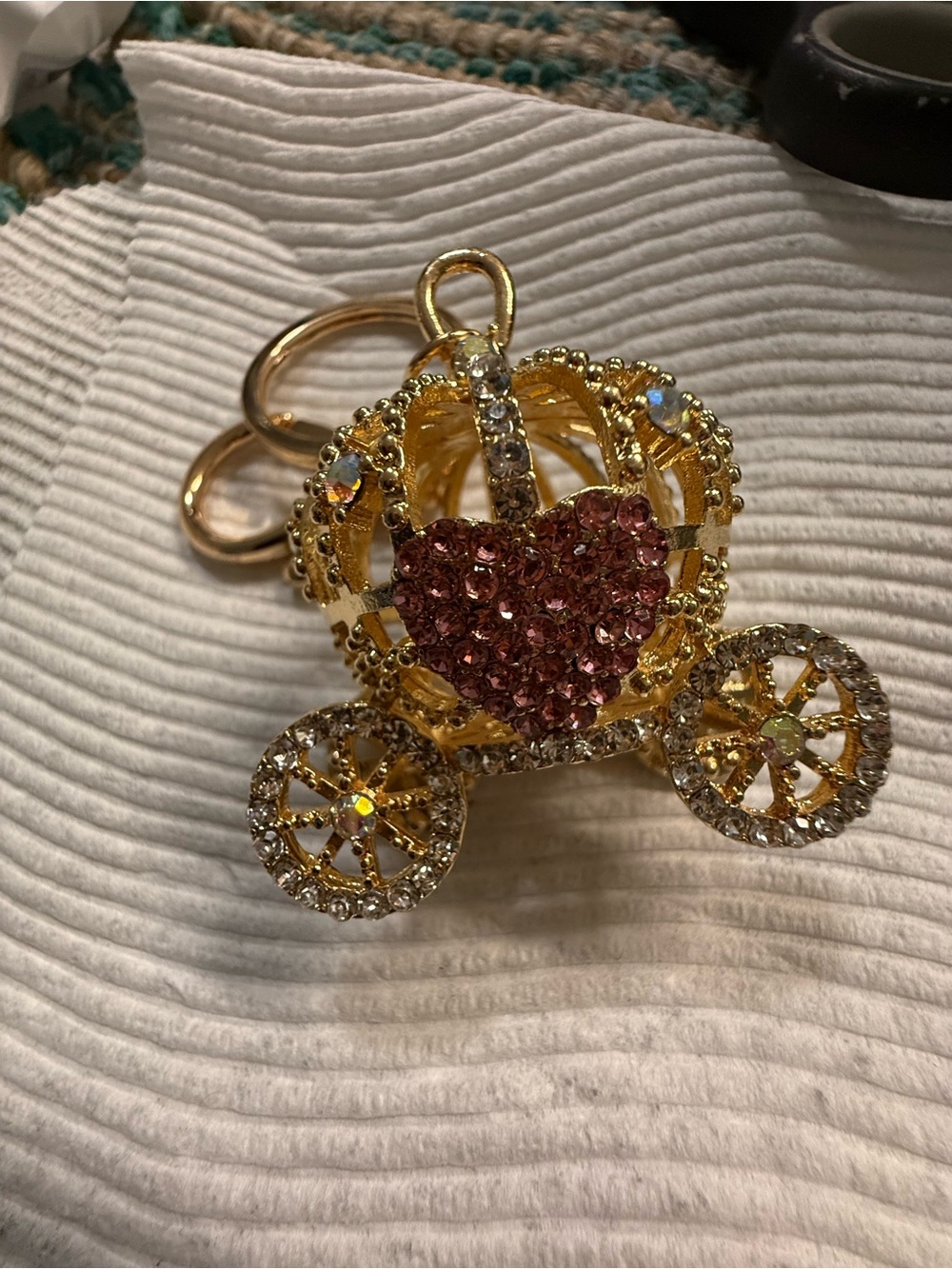 Gold Pink Crystal Cinderella Carriage Keychain bag Charm